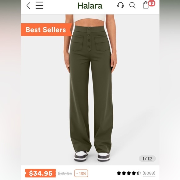 Halara High Waisted Button Multiple Pockets Straight Leg Casual Pants NEW/NWT💚 - Picture 12 of 13